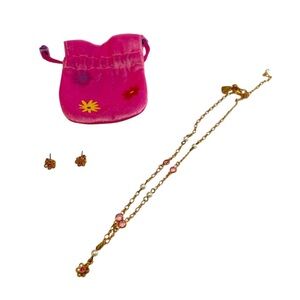 Barbie themed earrings and necklace gift set with pink velour gift pouch